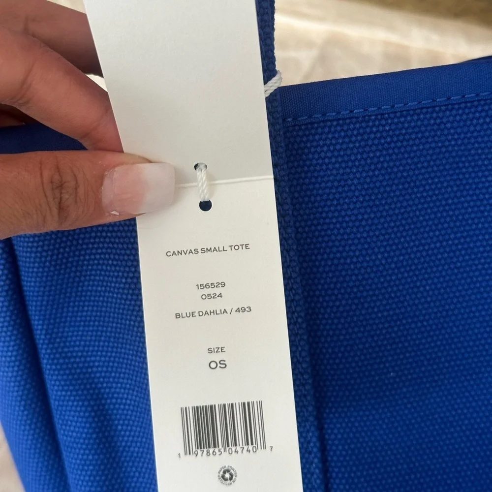 NWT Tory Burch canvas Tote, blue Dahlia, MSRP $349